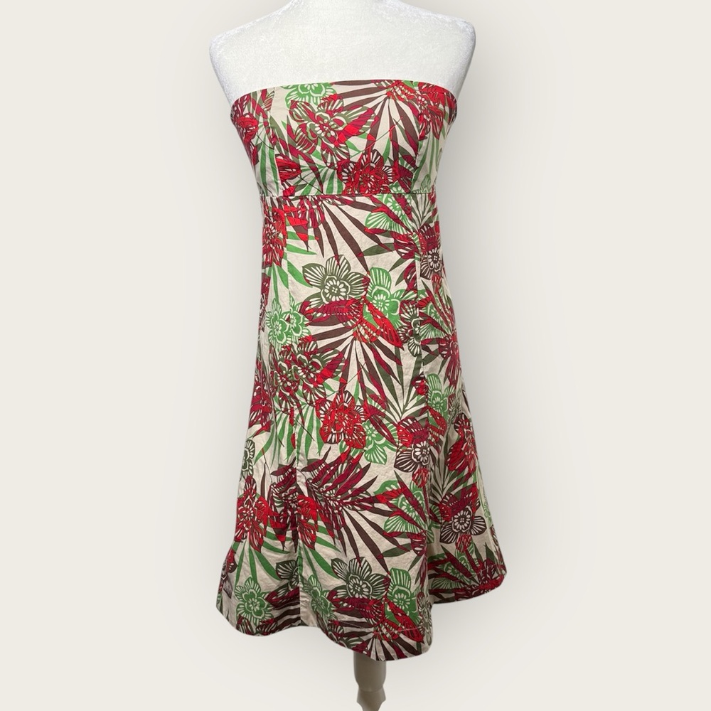 Vintage Y2K Gap Stretch Tropical Floral Print Strapless Dress Women’s Size 6